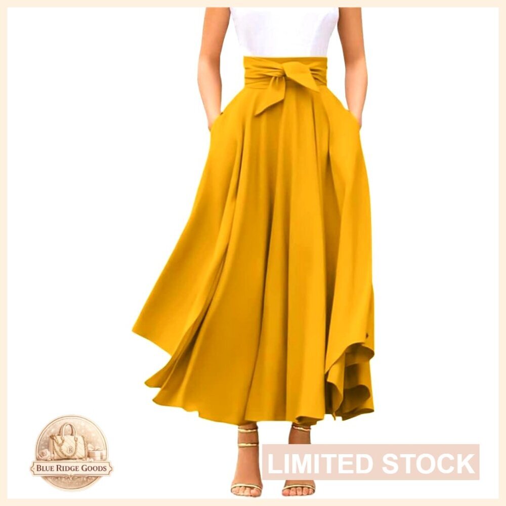 Elegant High Waisted Maxi Skirt Bohemian Side Slit with Pockets Flowy Swing